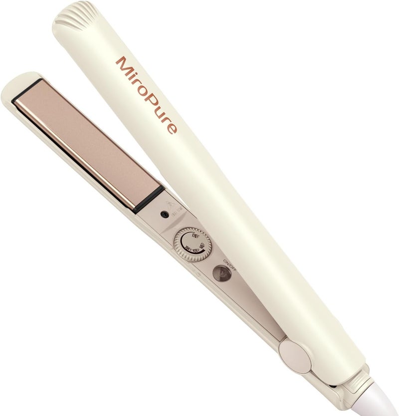 miropure 1 Inch Flat Iron, Hair Straightener with 30S Fast Heating & 60min Auto Shut-Off, Hair Straightener and Curler 2 in 1 with 3D Ceramic Floating Plates, Beige - Image 1